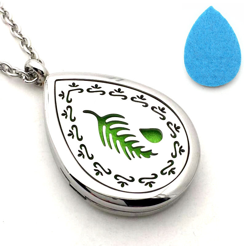 美乐家logo标志棕榈叶定制钛钢镂空精油扩香扣水滴形吊坠项链饰品