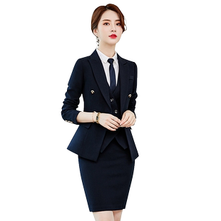 时尚职业套装马甲衬衫小西服修身店长服前台正装女西装气质英伦风