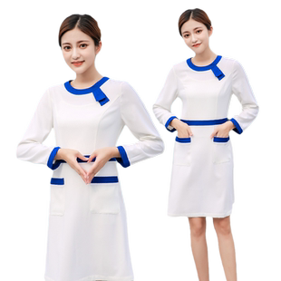 美容服新款皮肤管理美容师工服美发化妆柜员白色弹力纹绣师工作服