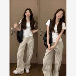 打底内搭短穿搭上衣 白色正肩女短袖 t恤夏季 u领套头修身 紧身半袖