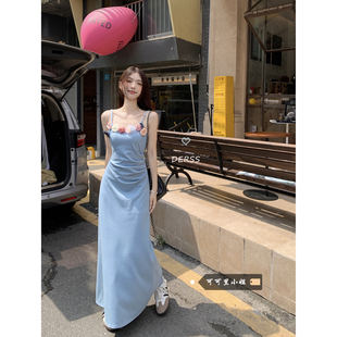 气质长裙子 可可里小姐海边度假绝美花朵吊带连衣裙女显瘦收腰法式
