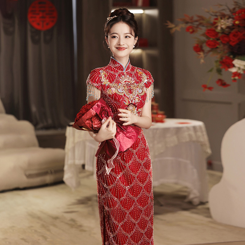 2025新款中式敬酒服新娘高级感红色订婚旗袍改良夏季结婚礼服