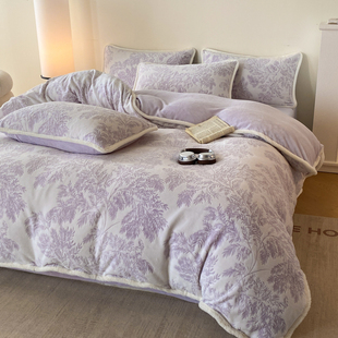 冬季加厚牛奶绒四件套法兰绒毛珊瑚绒面被套床单床上用品南通家纺
