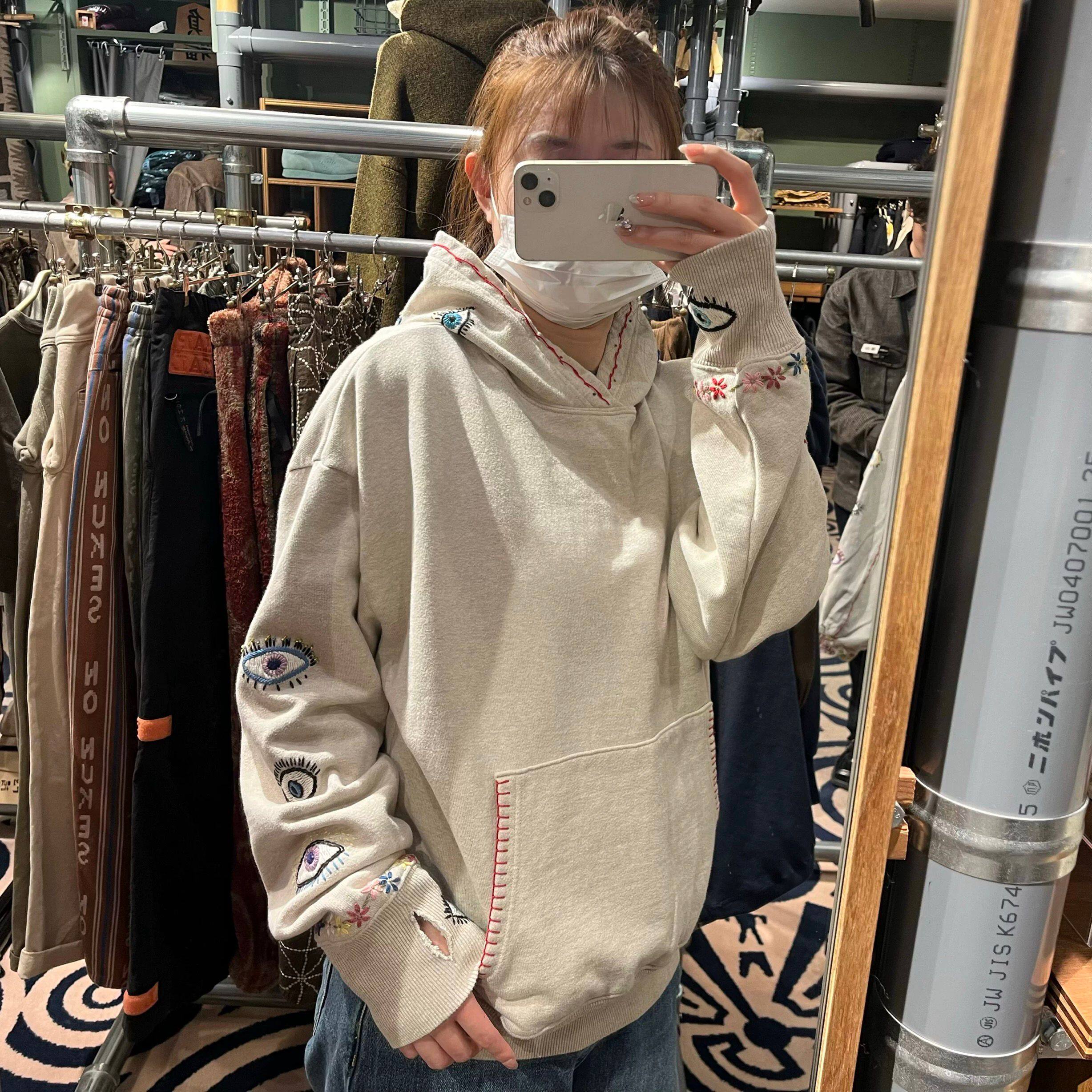 罕见KPTL 25SS平田和宏 眼睛图案手工刺绣串珠复古连帽卫衣男女