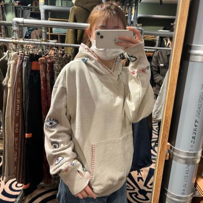 罕见KPTL 25SS平田和宏 眼睛图案手工刺绣串珠复古连帽卫衣男女