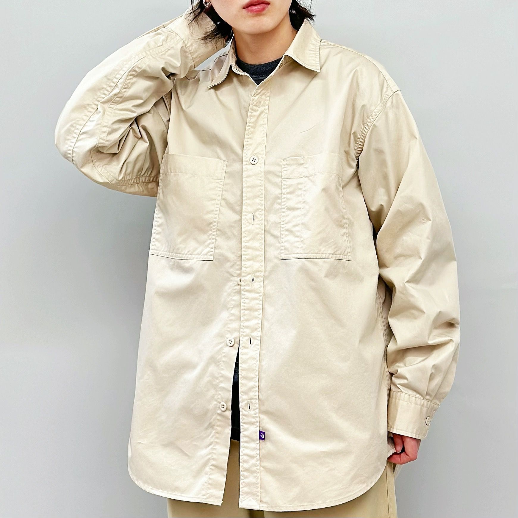 定番 紫色标 Double Pocket Field机能宽松工装两袋长袖衬衫男女