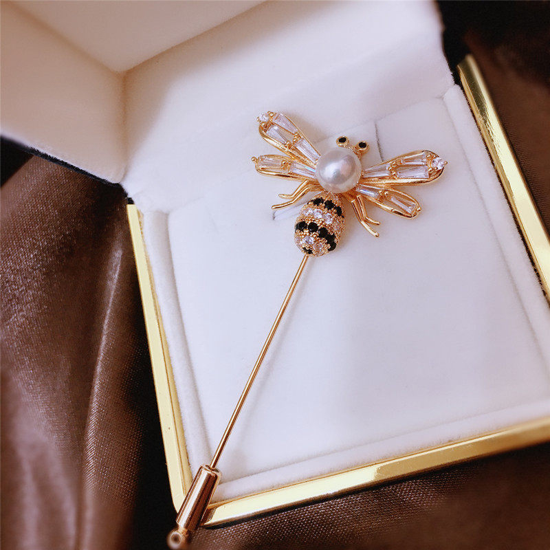 diy手工配件 微镶精工蜜蜂款插针胸针半成品胸饰空托珍珠胸花配饰