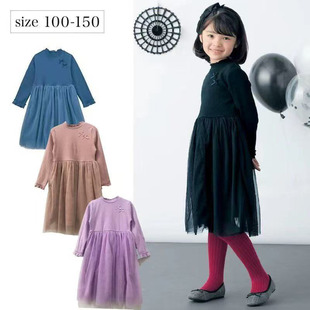 出口日本千趣女童连衣裙秋冬女童纯棉休闲裙子女孩长袖裙网纱裙子