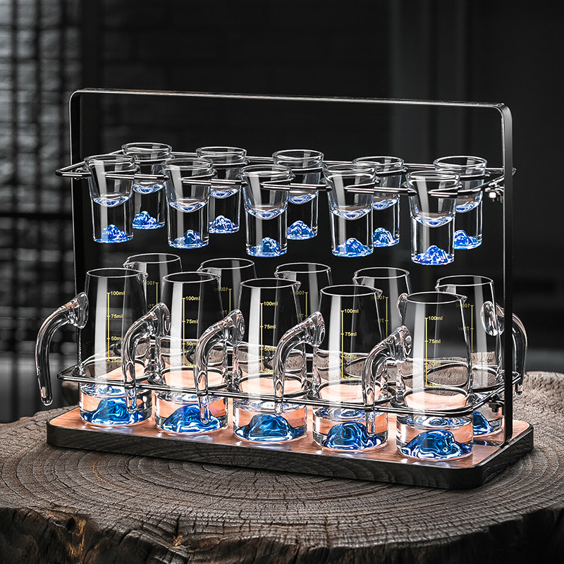 蓝山白酒杯套装家用水晶玻璃小一口杯酒盅轻奢中式高端分酒器酒具