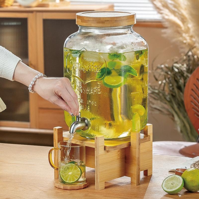 高颜值玻璃冷水壶中古风带龙头大容量耐高温家用凉水壶果茶饮料桶,餐饮具,冷水壶,淘宝优惠券,粉丝福利购,淘宝优惠卷