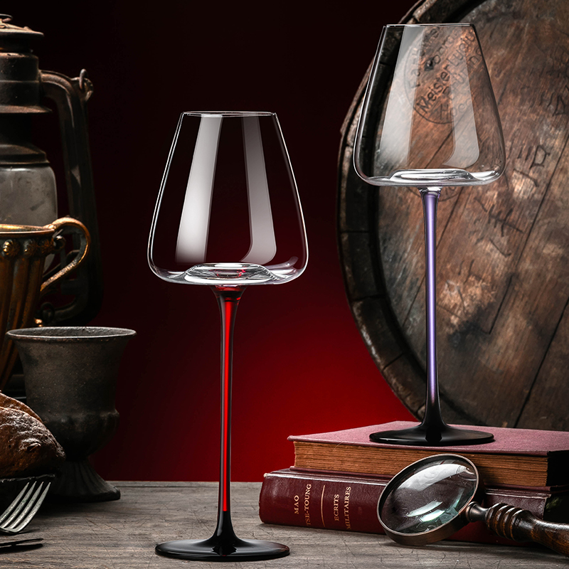 高级感黑领结红酒杯醒酒器套装水晶玻璃葡萄高脚杯子一对高档酒具