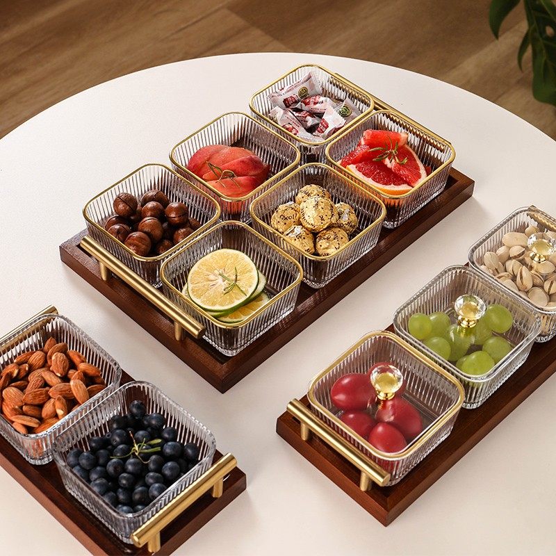 日式分格水果盘客厅家用玻璃茶几干果点心小吃坚果茶点盘零食盘子