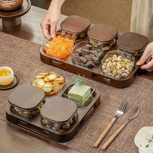 玻璃干果盘家用客厅茶几大容量密封带盖坚果零食糖果盘分格收纳盒