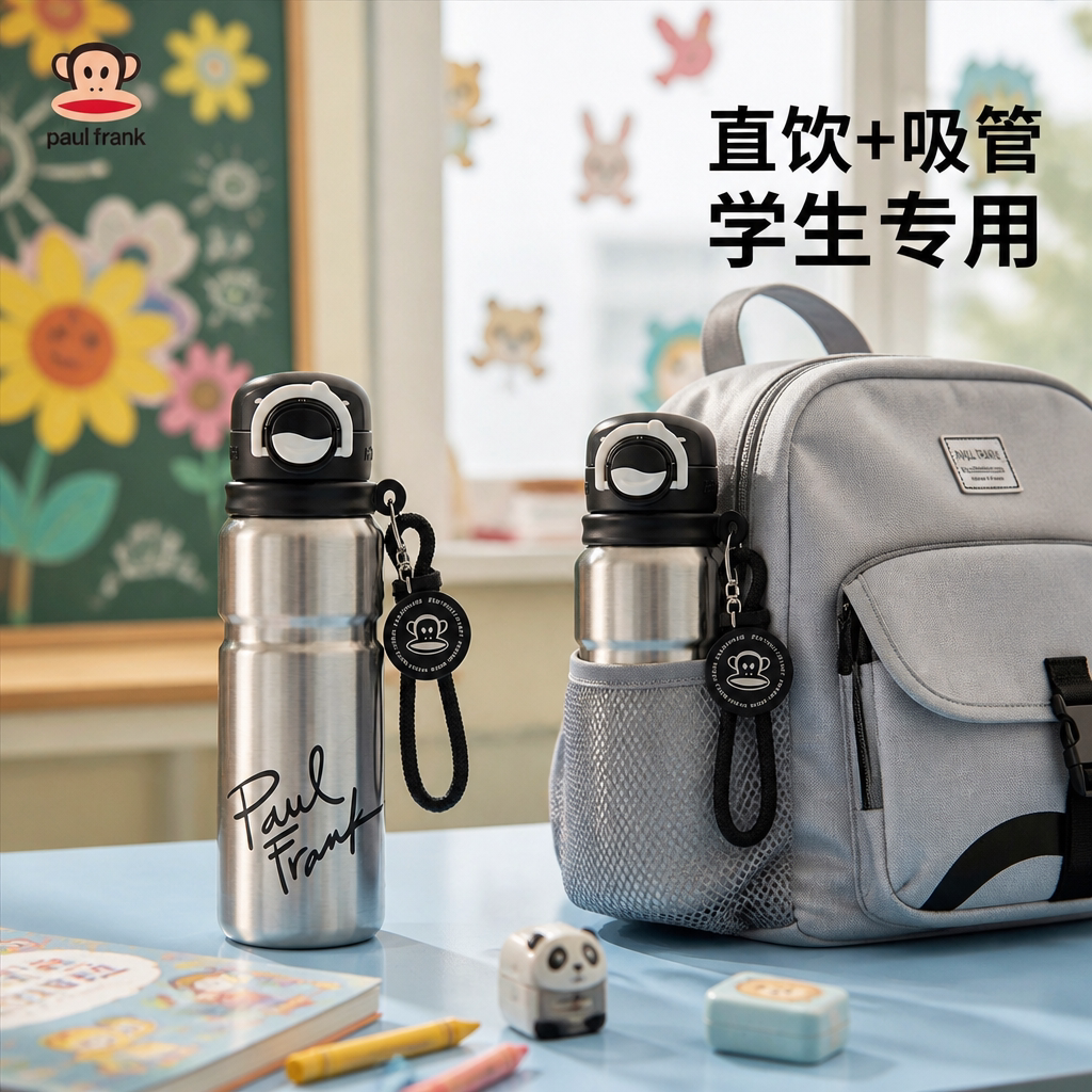 大嘴猴学生保温杯双饮儿童吸管杯图片
