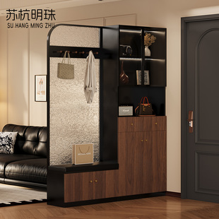 入户玄关柜正对门中古风实木入户一体隔断双面客厅隔断一体衣帽架