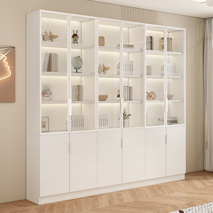 轻奢简约带玻璃门透明书柜防尘客厅置物架一体靠墙收纳手办展示柜