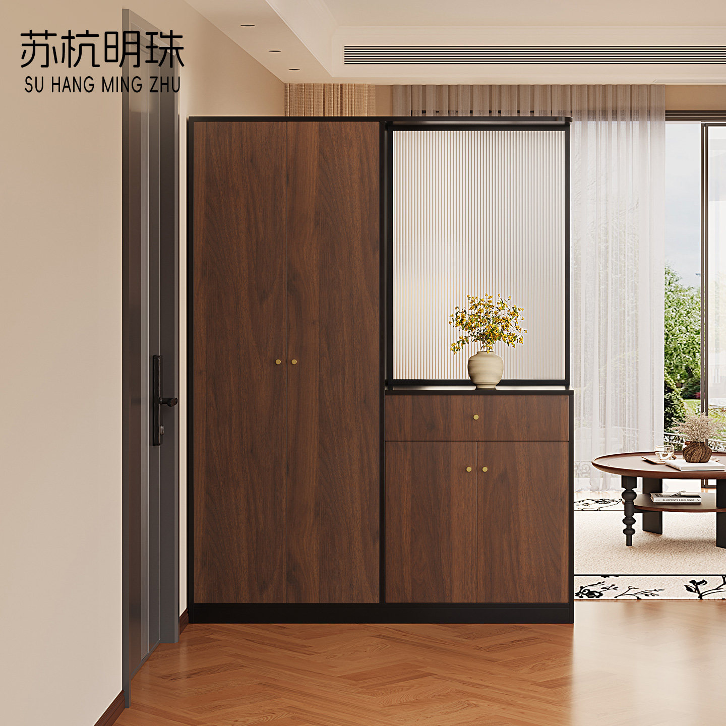 中古风入户门玄关鞋柜一体客厅置物架可定制隔断屏风小户型储物柜