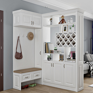 客厅酒柜l型转角玄关靠墙一体鞋柜家用门口衣帽可坐凳拐角组合