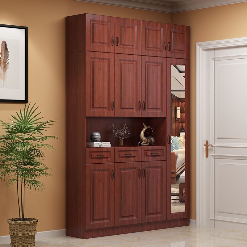 定制2025新款时尚新中式红木色鞋柜家用门口门厅靠墙储物顶柜有门