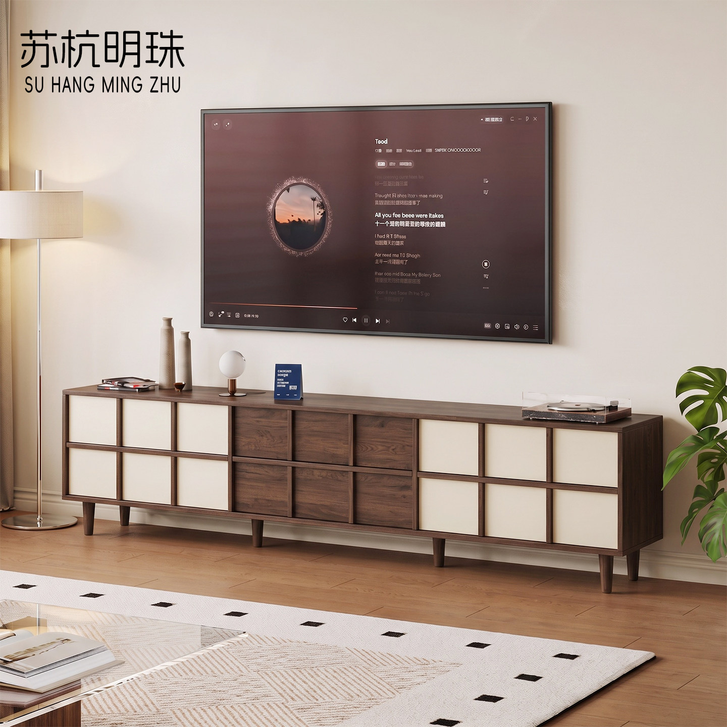 高脚电视柜边柜组合柜实木家用中古风客厅2026新款抽屉收纳储物柜