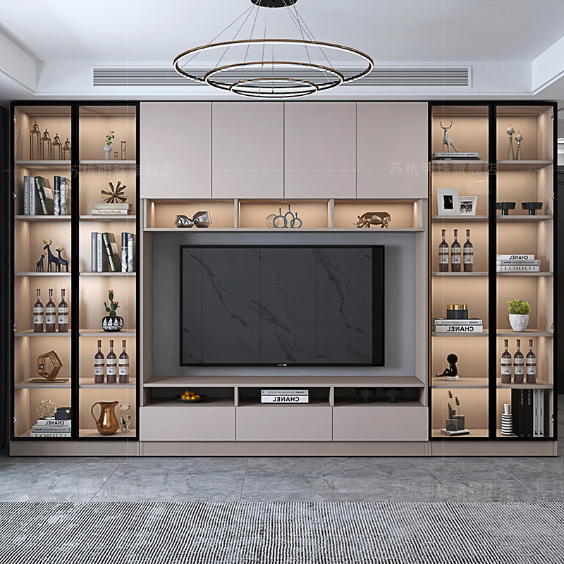 现代轻奢新款客厅大户型定制整体背景墙电视柜带灯高档展示柜a,住宅家具,电视柜,淘宝优惠券,粉丝福利购,淘宝优惠卷