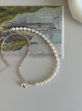 Cloudss「半清半冷」ins清冷感s925纯银碎银子爱心吊坠珍珠项链