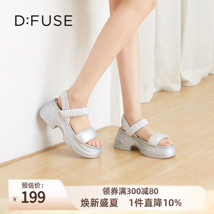 Dfuse迪芙斯吐司面包凉鞋夏新款松糕厚底增高一字带罗马凉鞋