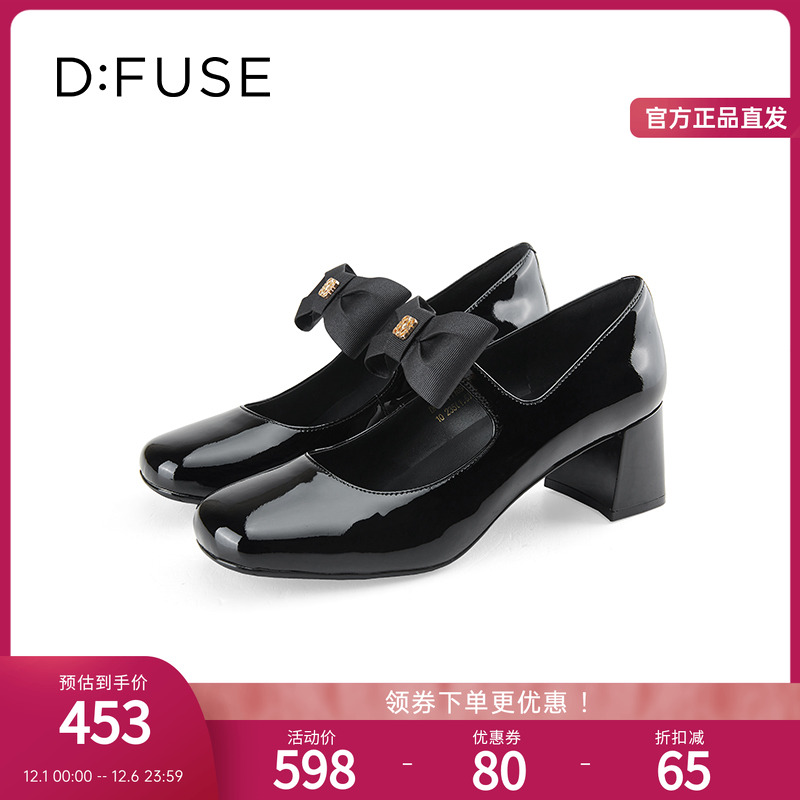 法式甜美蝴蝶结粗跟玛丽珍