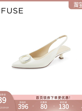 DFuse迪芙斯春秋新款中后空纯色低跟单鞋女钻扣凉鞋DF31114101