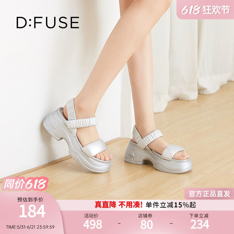 Dfuse迪芙斯吐司面包凉鞋夏新款松糕厚底增高一字带罗马凉鞋