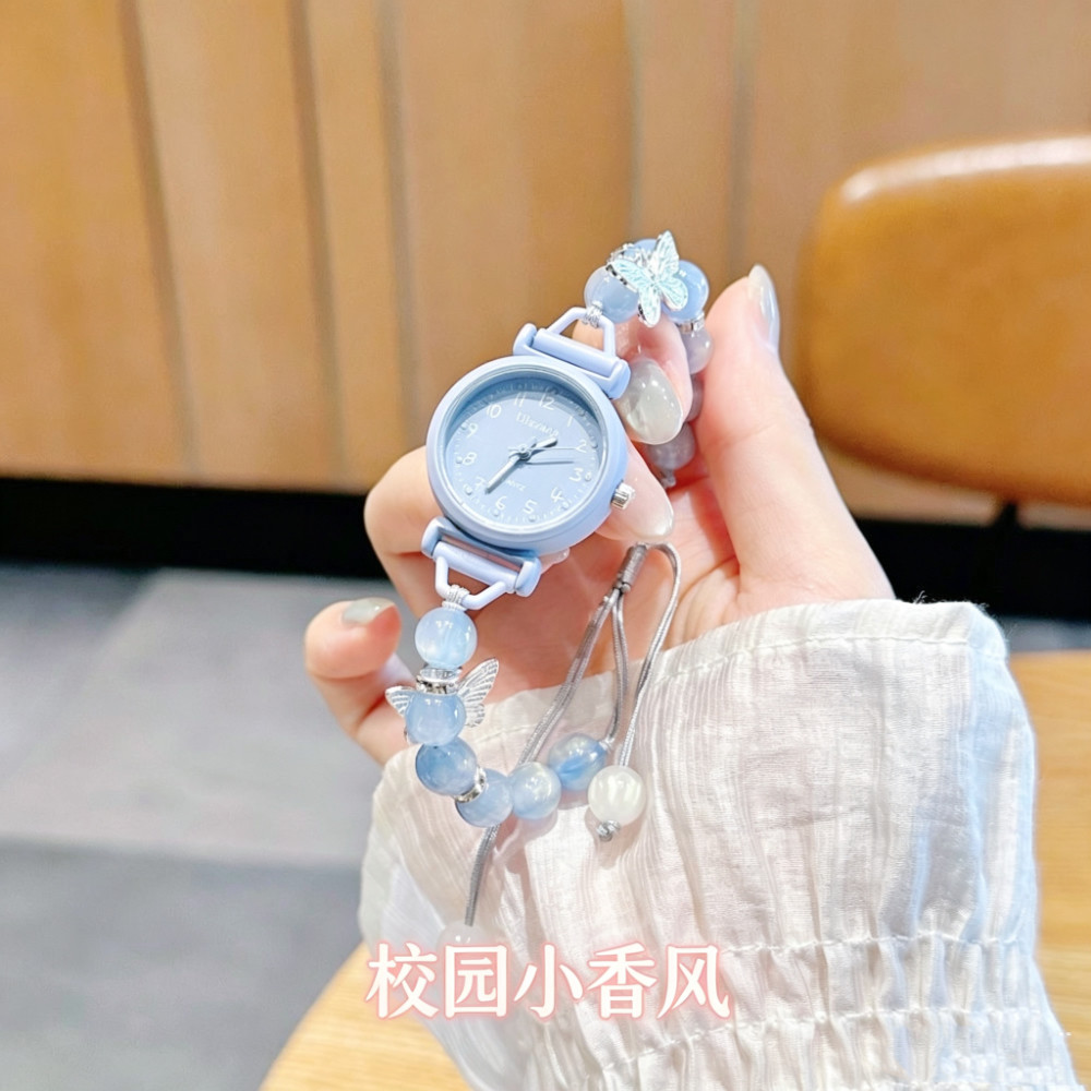 小清新蓝色显白森系编织绳手链手表女款2026新款学生小巧可爱夜光