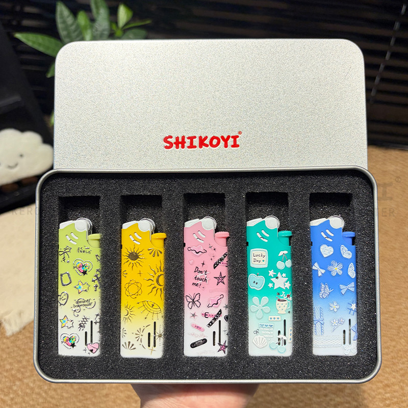 原创手工diy砂轮打火机创意一次性明火耐用高颜值渐变色新款礼物