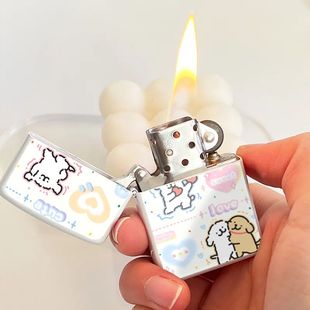 新款线条小狗煤油打火机创意砂轮金属明火个性经典怀旧复古送男友