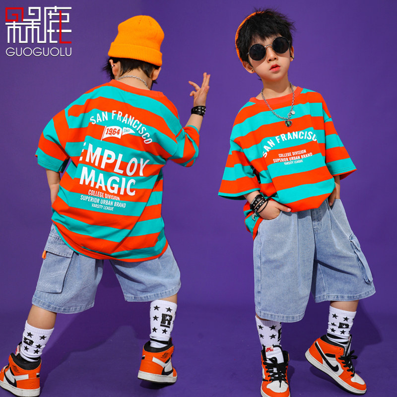 儿童嘻哈演出服男童街舞套装幼儿园男孩童装表演服装幼儿hiphop潮