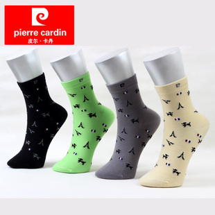 皮尔卡丹袜子春秋短袜女纯棉袜子休闲短筒袜提花铁塔短袜子EM9384