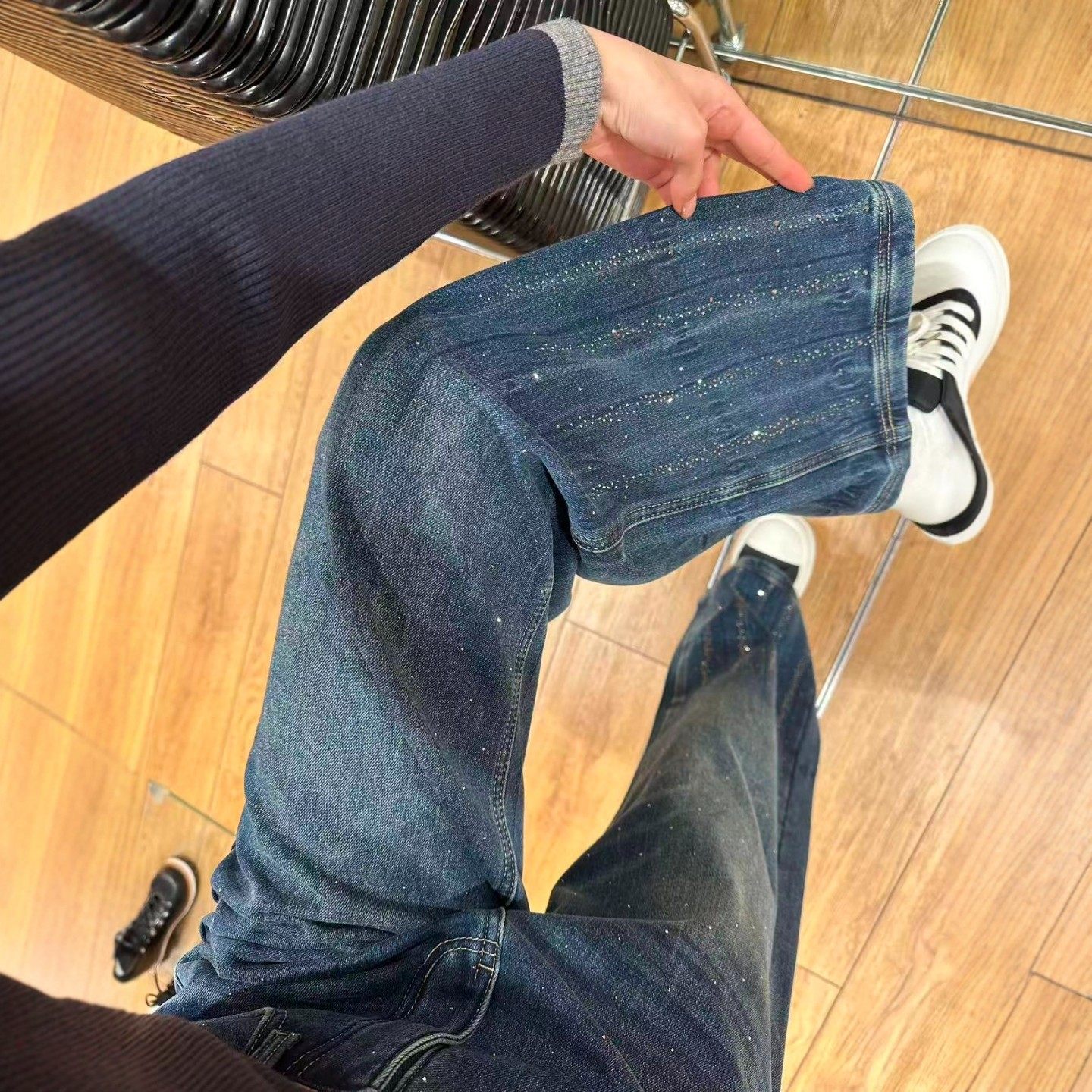 满天星烫钻直筒牛仔裤女高腰遮胯藏肉胖mm宽松显瘦闪闪带钻阔腿裤,女装/女士精品,牛仔裤,淘宝优惠券,粉丝福利购,淘宝优惠卷