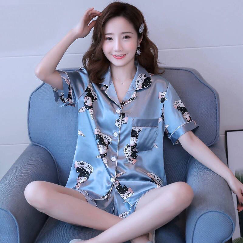2026新款时尚丝绸V领舒适女士夏季睡衣套装薄款冰丝家居服套装