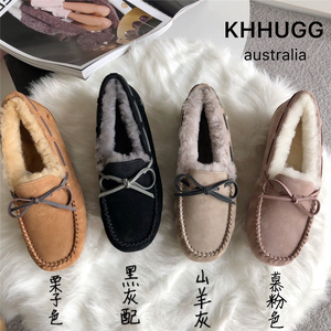 KHHUGG豆豆鞋女冬加绒2023年新款棉鞋厚底毛毛一脚蹬外穿KHΗUGG