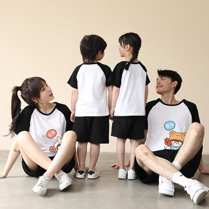 纯棉短袖亲子装高端夏装一家三口四口夏季母子女装夏款潮短袖T恤