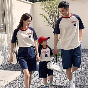 亲子装t恤2025一家三四口短袖宝宝婴儿百天宴全家服拍照沙滩亲子