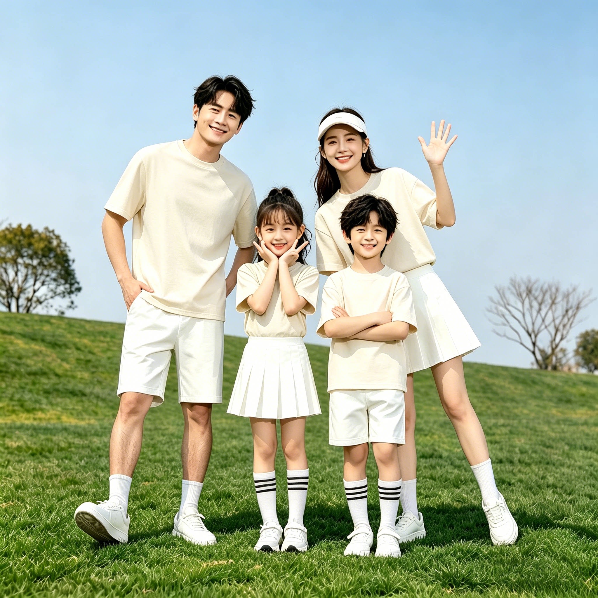 夏季纯棉幼儿园亲子短袖演出套装