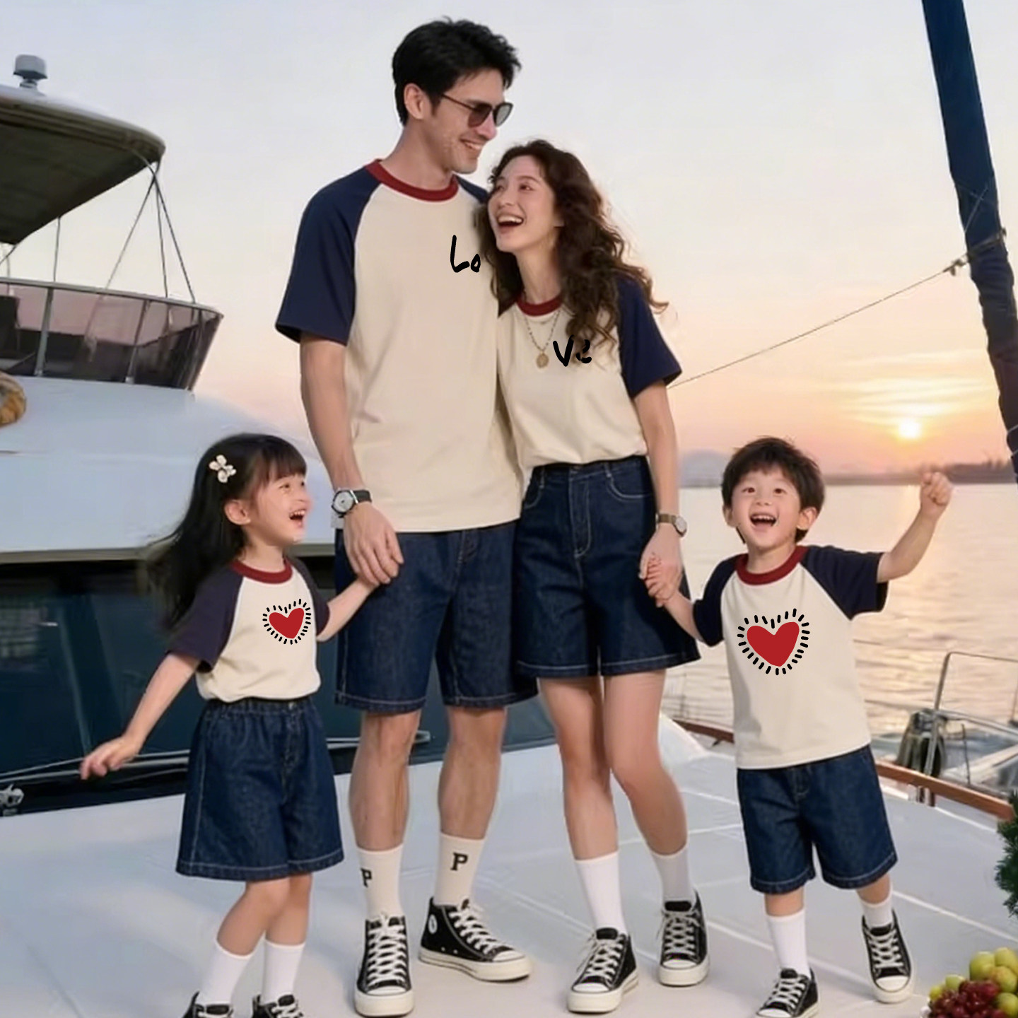亲子装一家三口四口短袖夏季新款百天周岁母子母女装出游拍照T恤