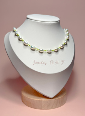 天然淡水极光米形珍珠项链ins风