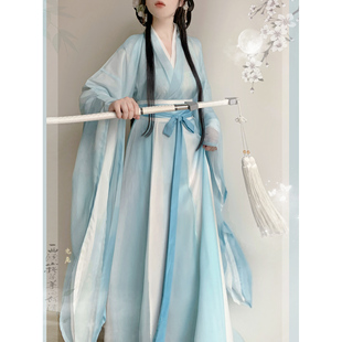 洛溪原创【冷清舟】汉服女魏晋风大袖交领齐腰破裙印花仙气日常款