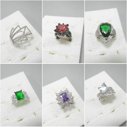 锆石花朵戒指韩版彩色宝石镀真金几何时尚气质夸张女士指环446001