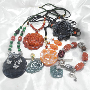 天然石项链和田玉南红五翡翠毛衣链原创设计还有耳环和手链女6552