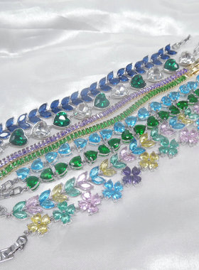 小清新锆石花朵几何爱心手链砖柜在售款女士手腕饰品镀真金570002