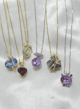 水晶项链闪亮轻奢锁骨链厚镀真金爱心水滴小巧精致大厂尾货431002