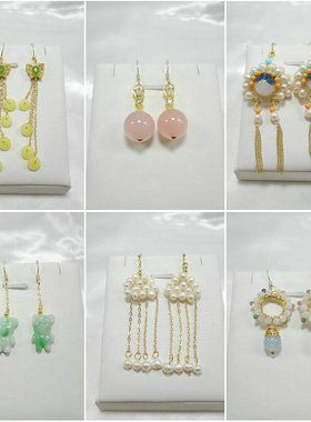 天然石珍珠手作耳环14K包金翡翠干青碧玺小熊刀马旦南红耳钉47203