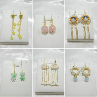 天然石珍珠手作耳环14K包金翡翠干青碧玺小熊刀马旦南红耳钉47203